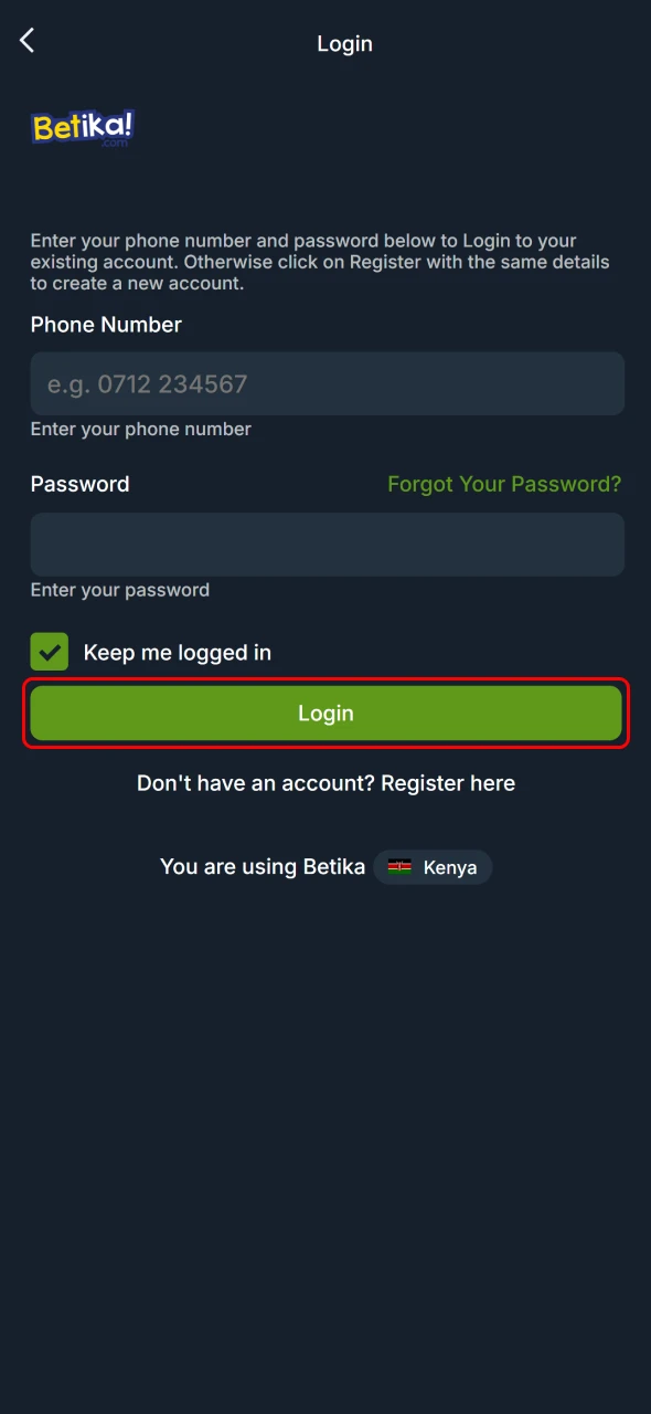 Aviator Login Process in Kenya step 4