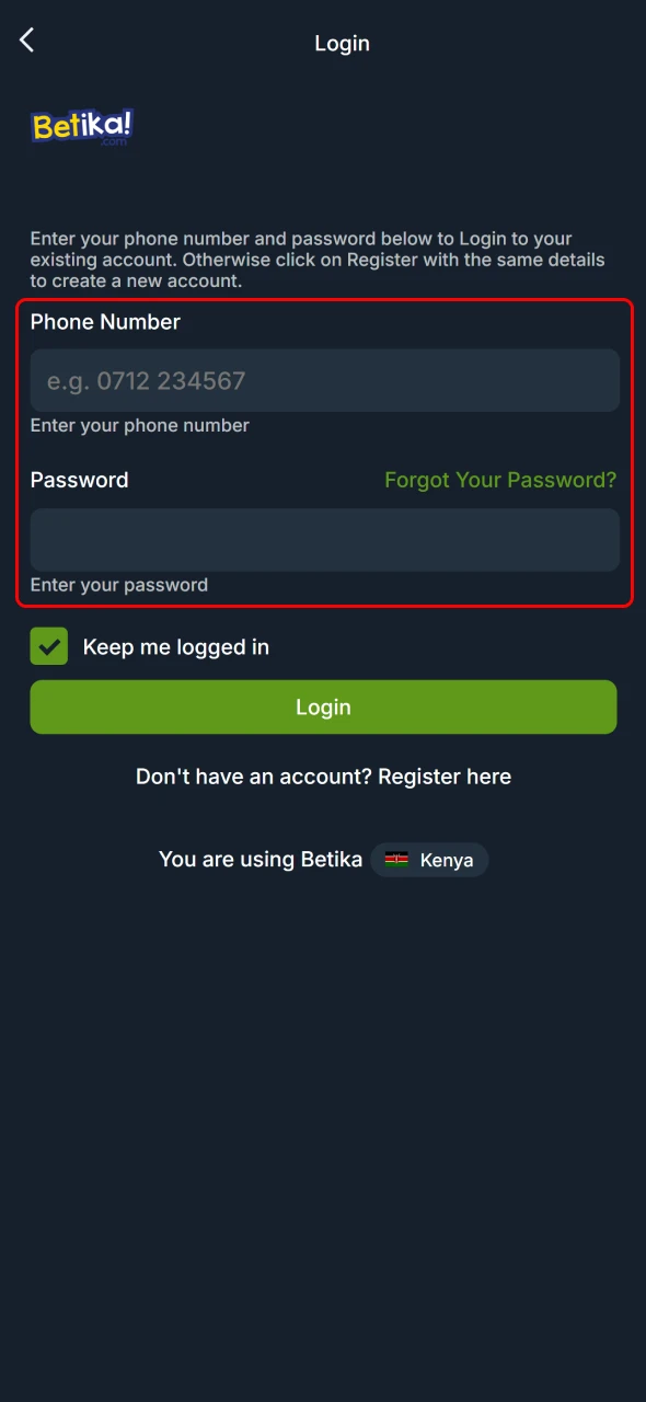 Aviator Login Process in Kenya step 3