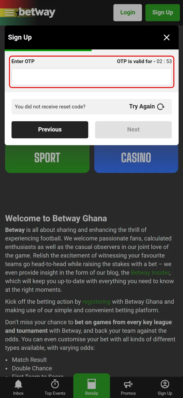 Aviator Registration / Login Process in Ghana step 5
