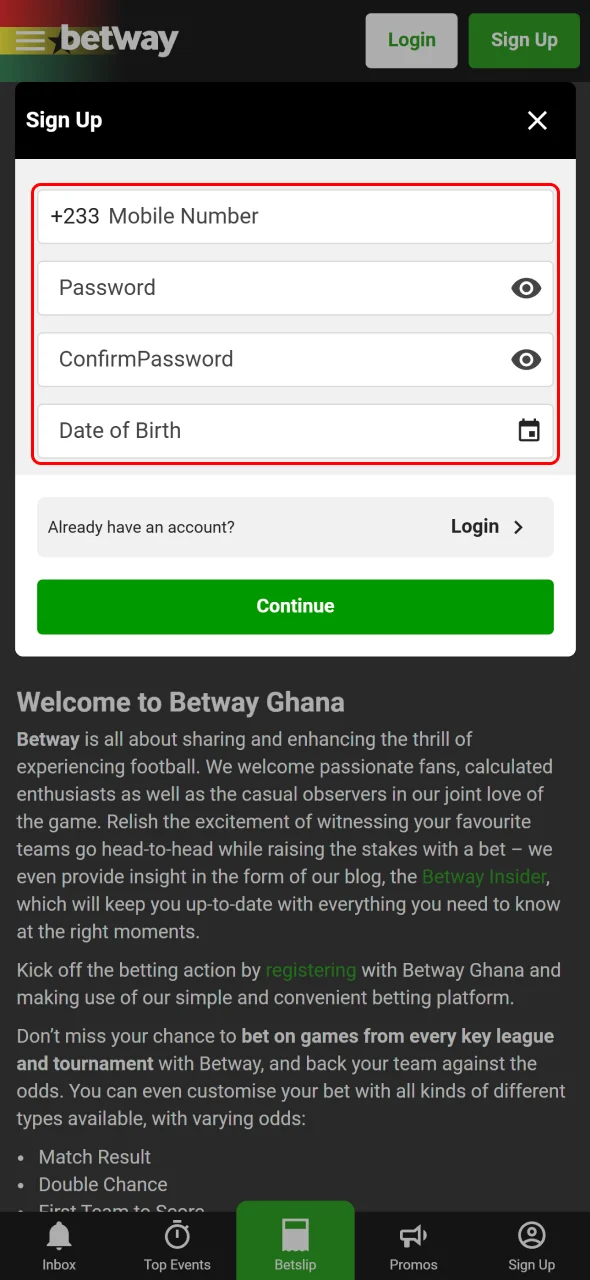 Aviator Registration / Login Process in Ghana step 3