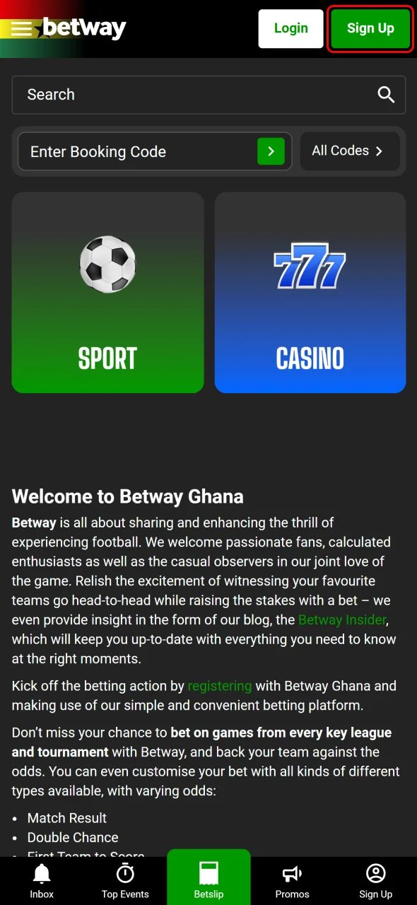 Aviator Registration / Login Process in Ghana step 2