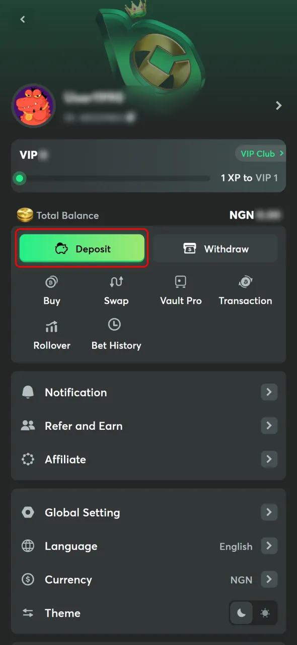 Access the Deposit Section Crypto Nigeria Betting