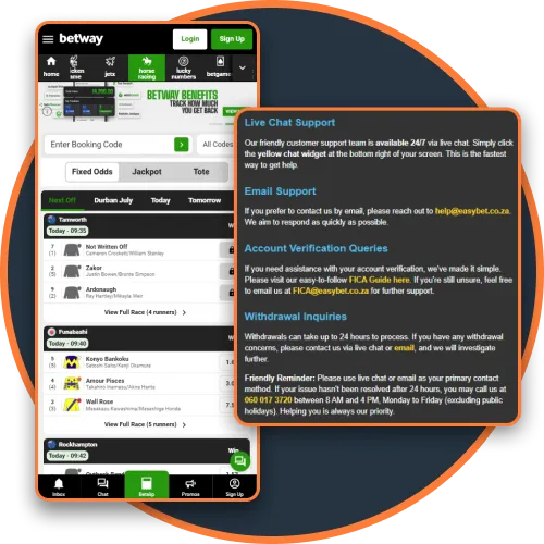 Check Customer Support and Mobile Access Horse Racing South Africa