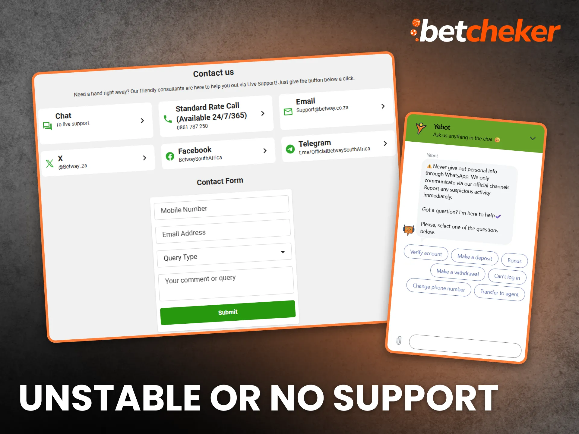 Unstable or no support Reviews in South Africa