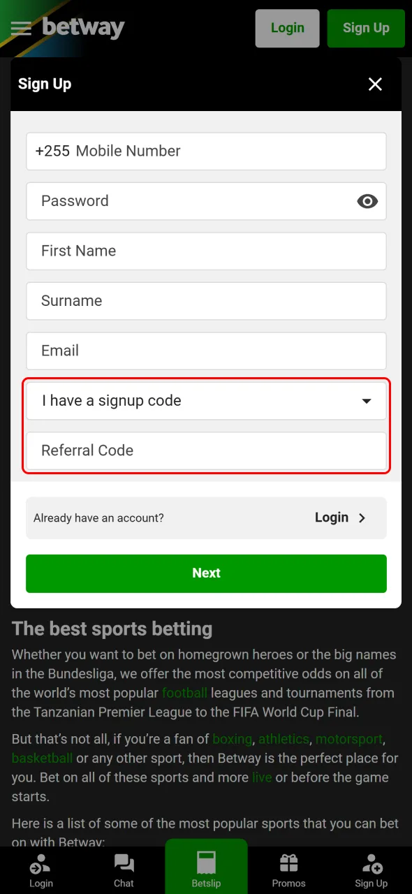 betway-review-how-to-sign-up-enter-code