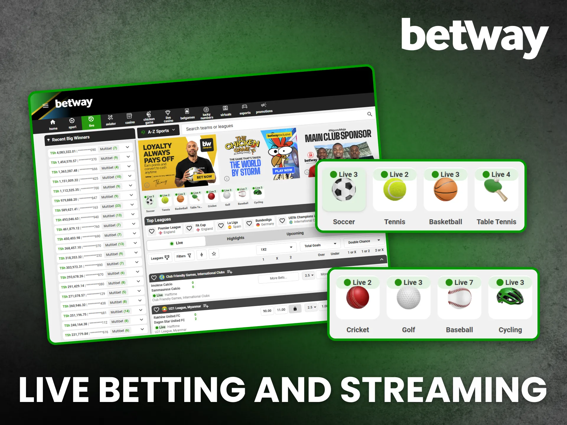 Live Betting and Streaming at Betway Tanzania