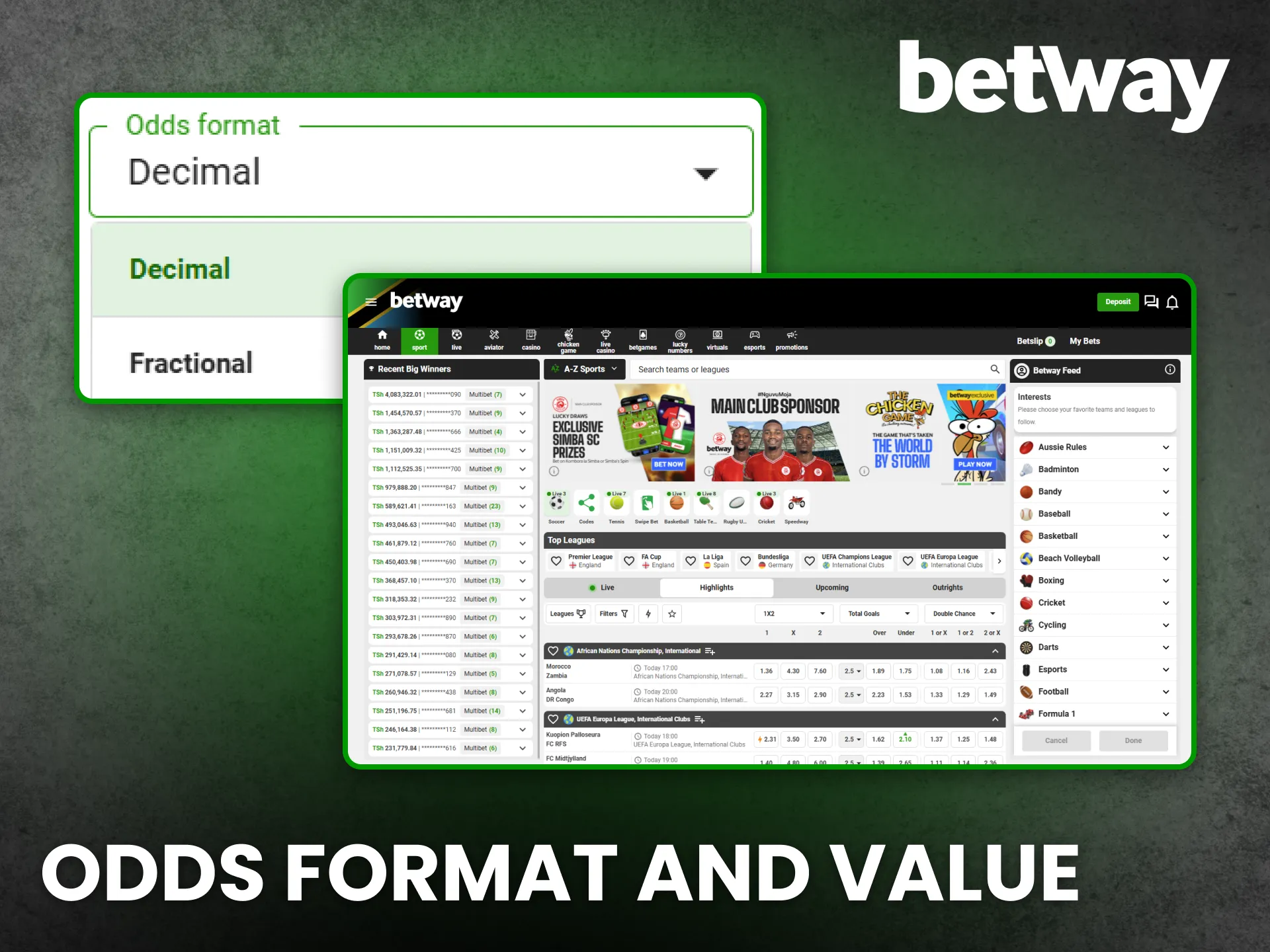 Odds Format and Value Betway Tanzania