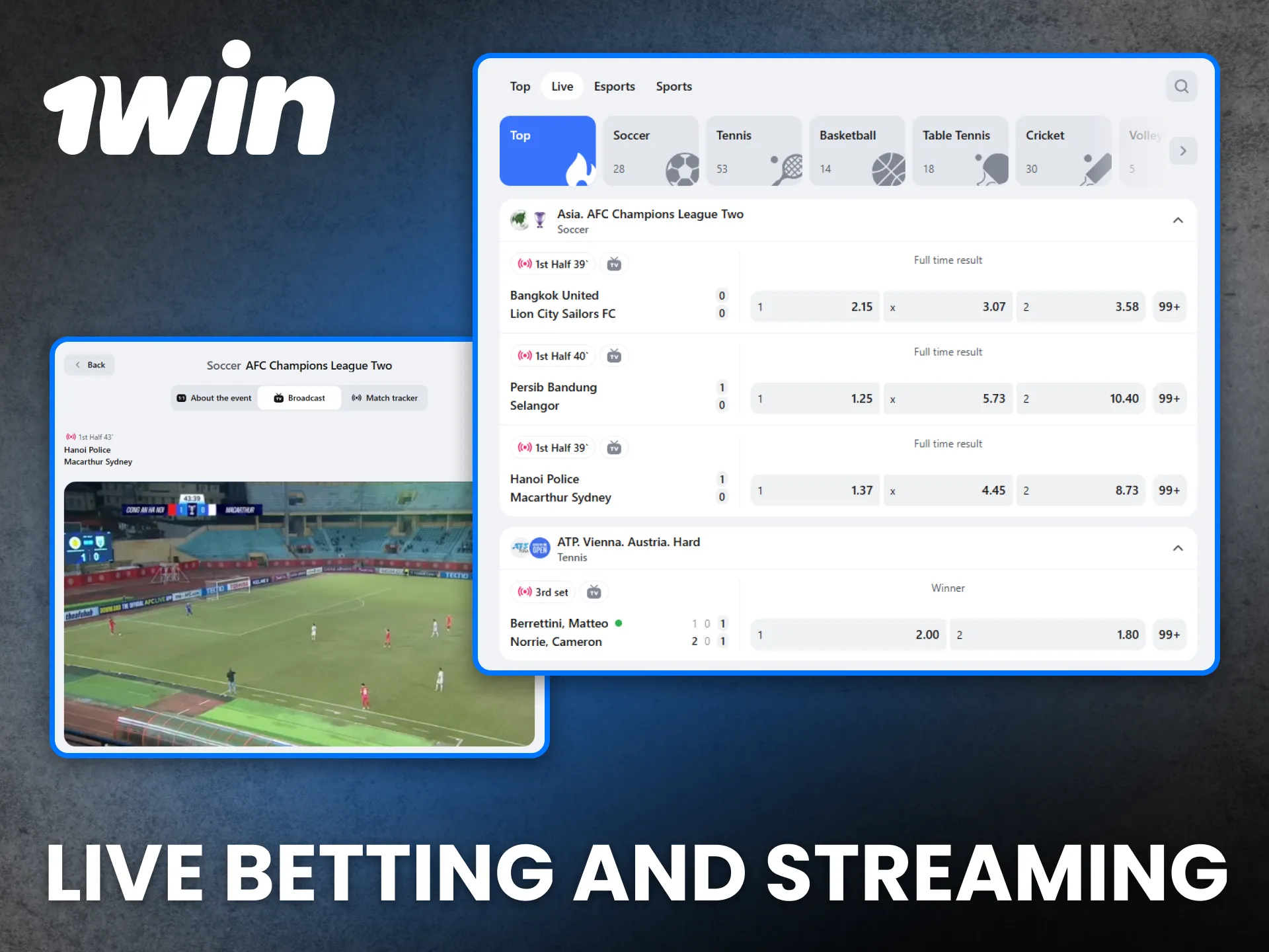 Watch live sports and place bets easily with 1Win live streaming.