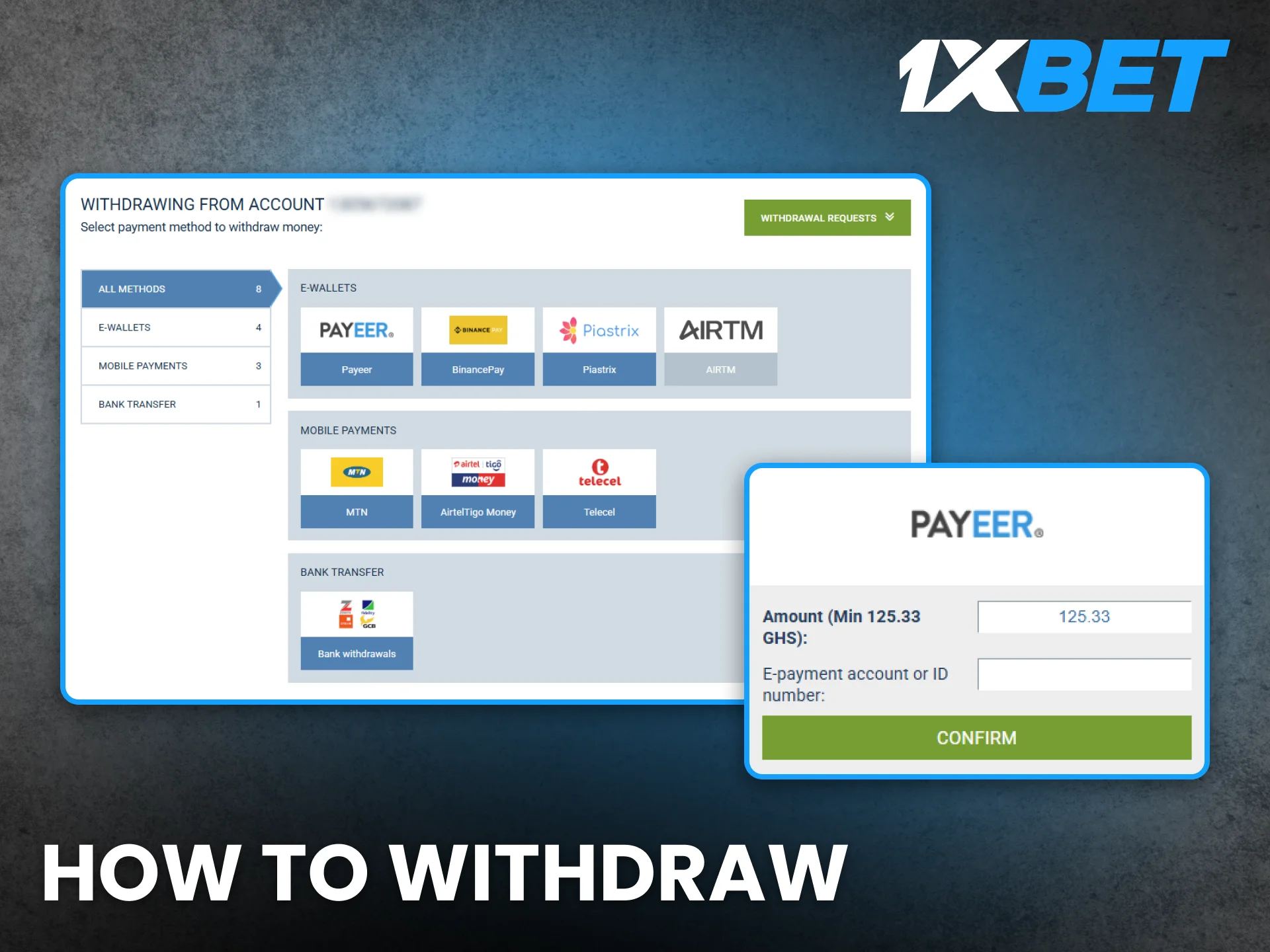Withdraw your 1xBet Ghana winnings easily through trusted payment systems.