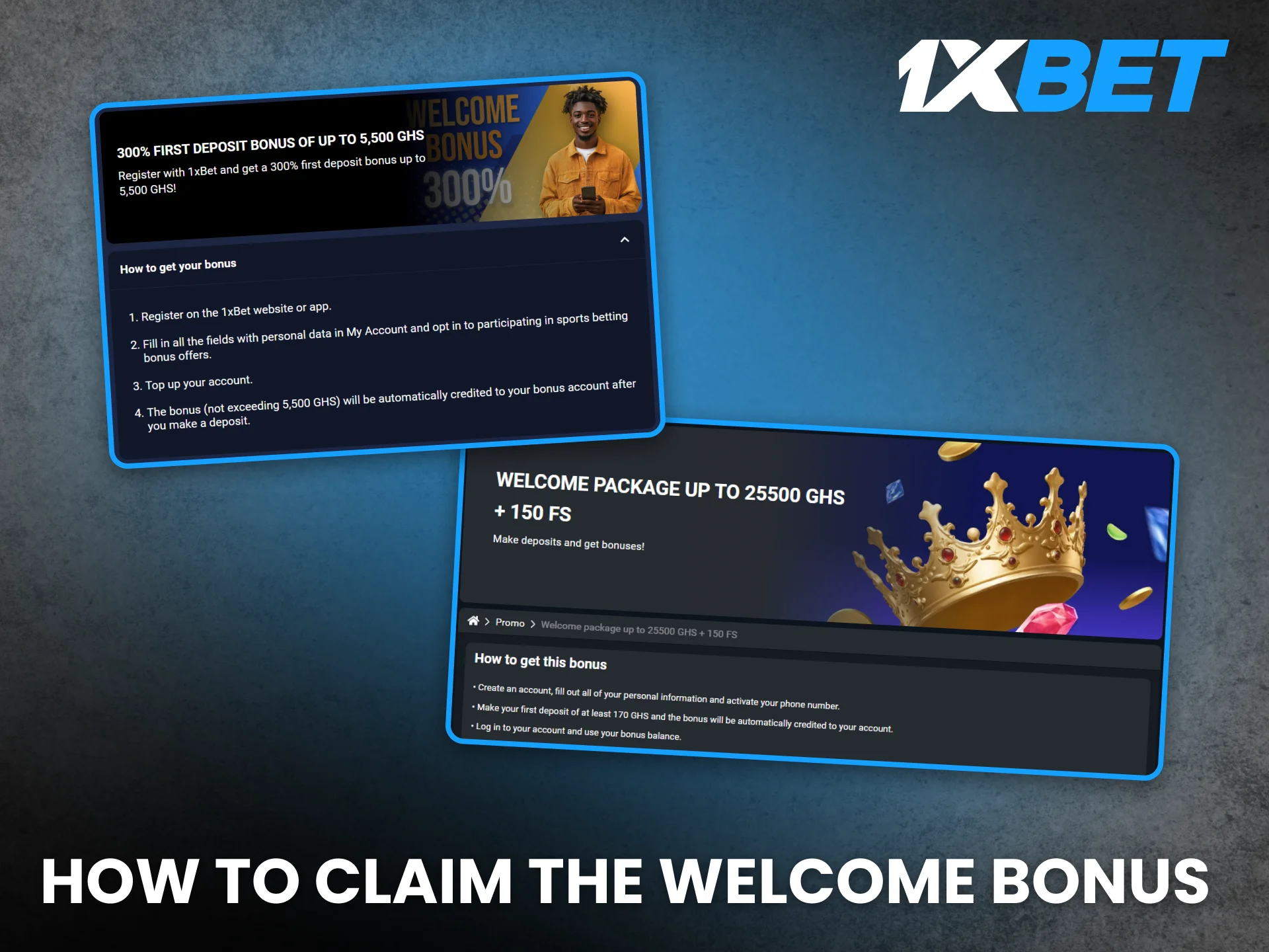 Ghanaian players can easily claim the 1xBet welcome bonus and start betting.