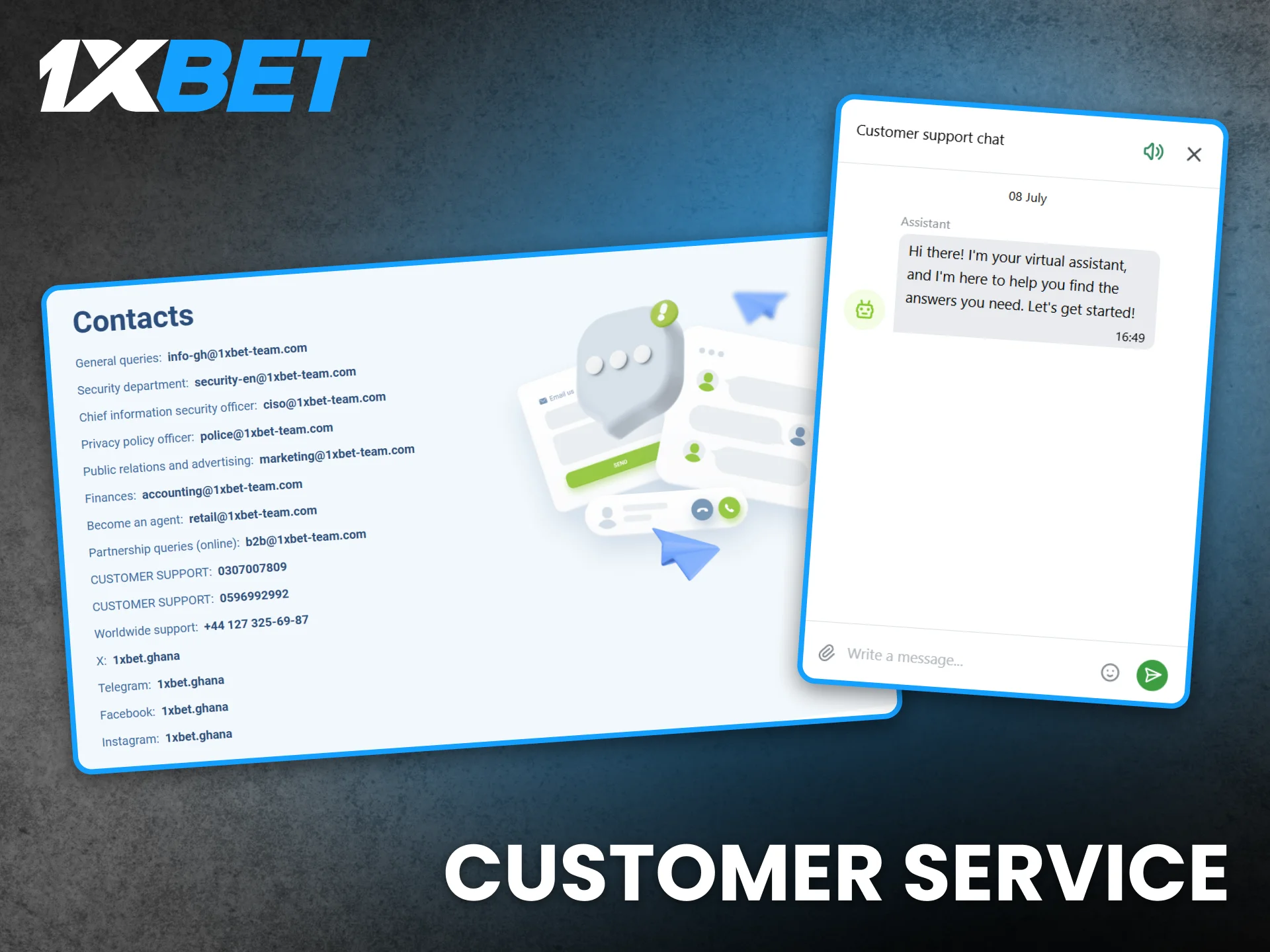 Customer service at 1xBet Ghana assists players quickly and professionally.