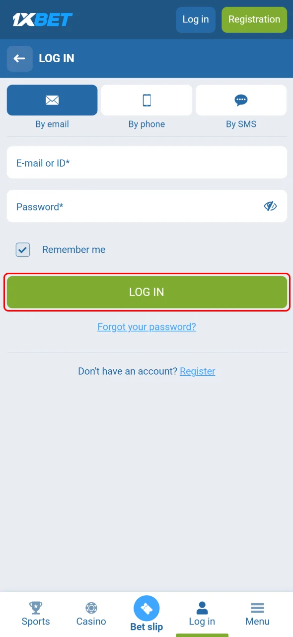 Finish logging in to 1xBet and begin placing your first bets.