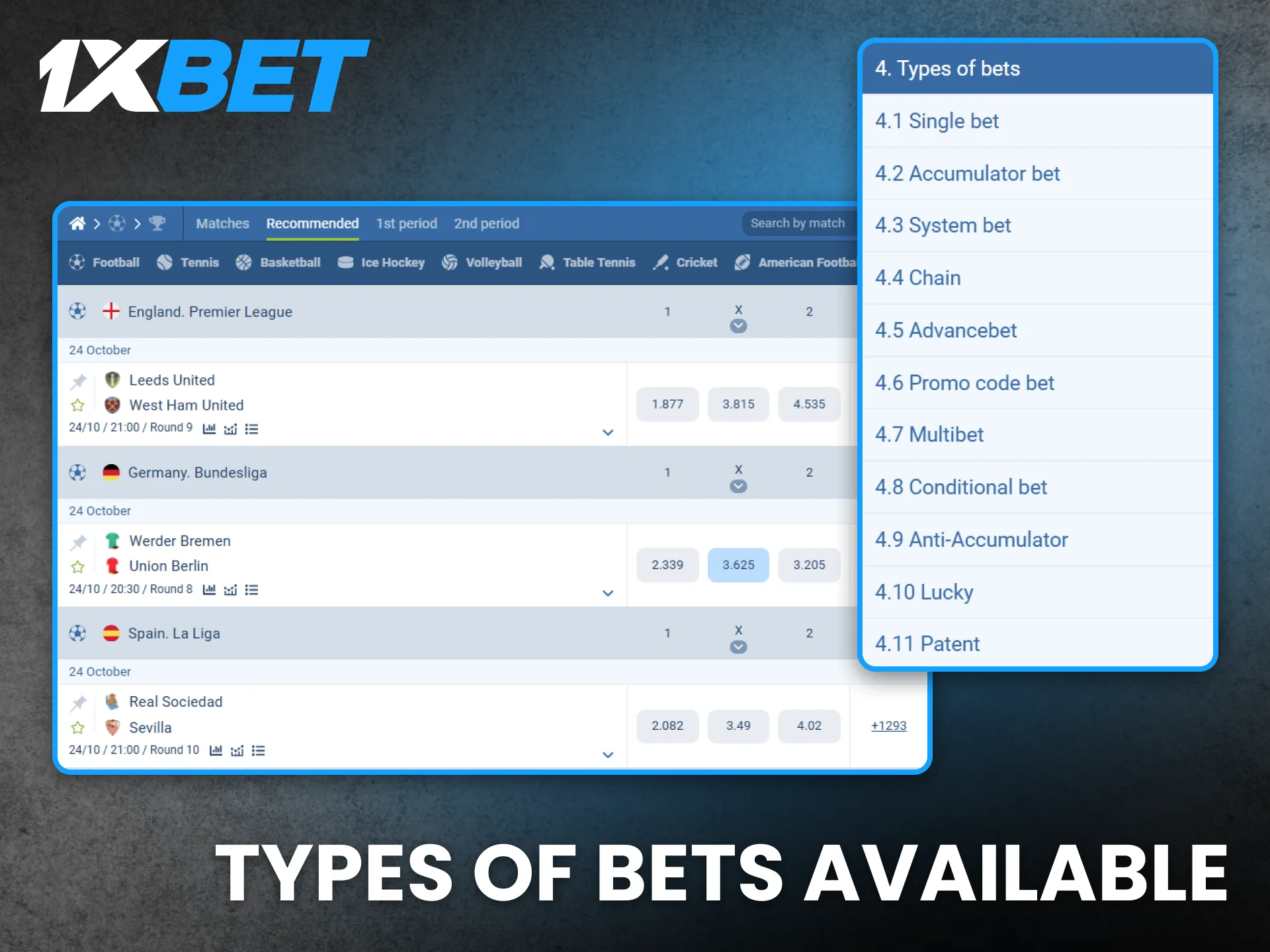 1xBet offers various bet types to suit every player in Ghana.