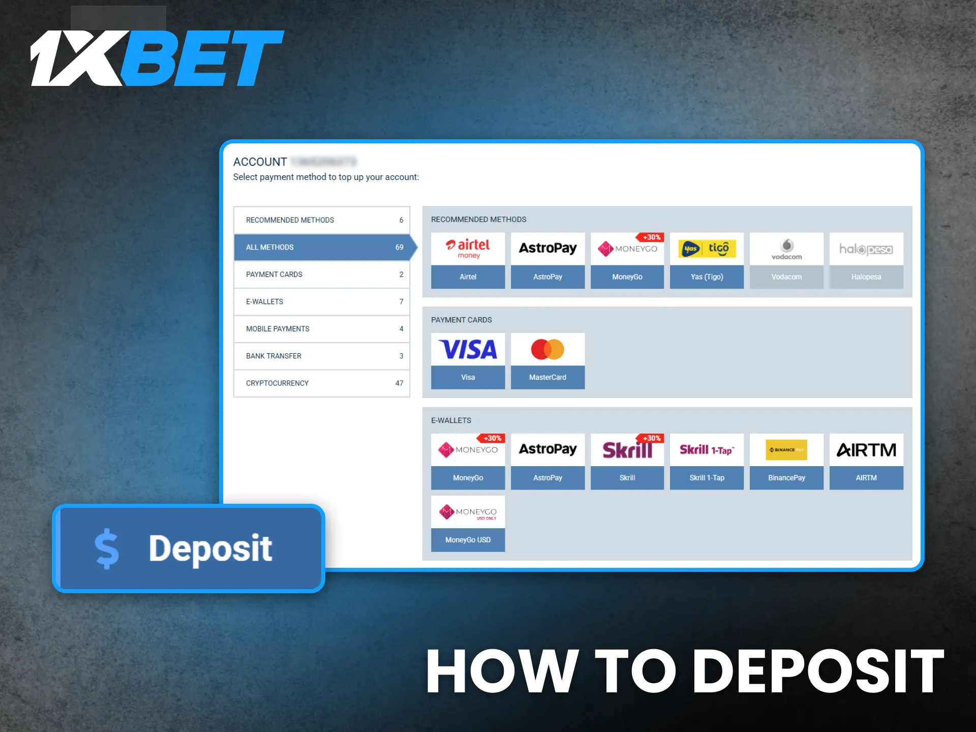 Deposit funds quickly at 1xBet Kenya and begin placing real bets.