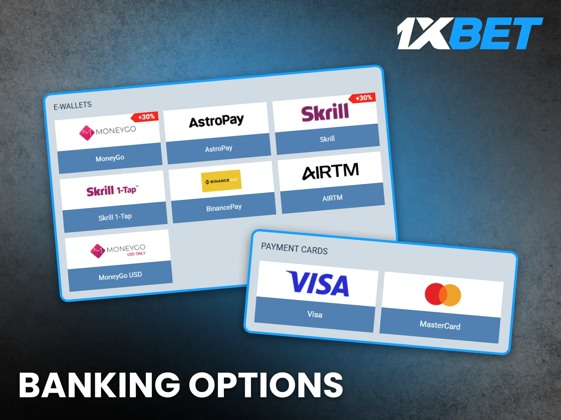1xBet offers safe and flexible banking methods for all transactions.