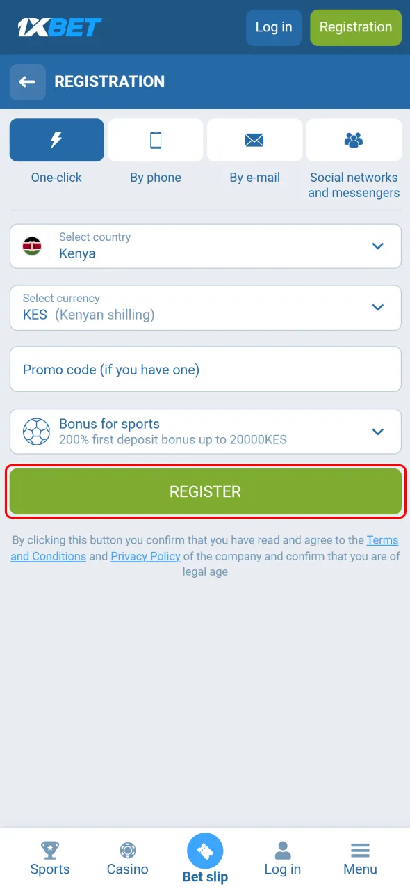 Complete registration to unlock all features available on 1xBet Kenya.