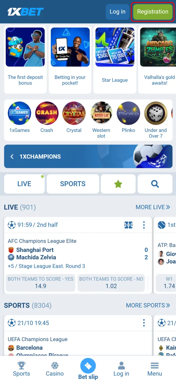 Visit the 1xBet website to begin your registration in just minutes.