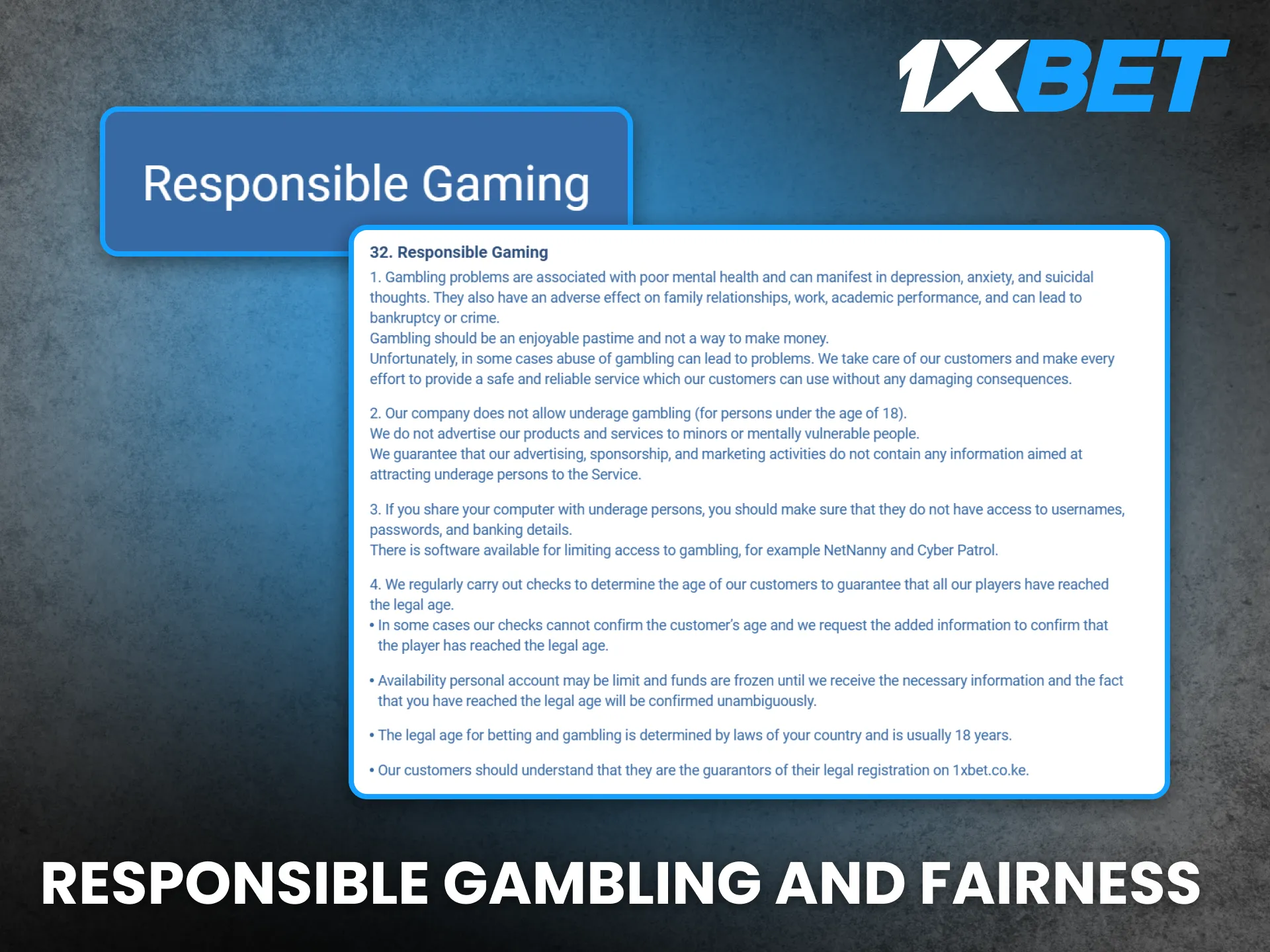 Responsible gambling and transparency define the 1xBet Kenya experience.