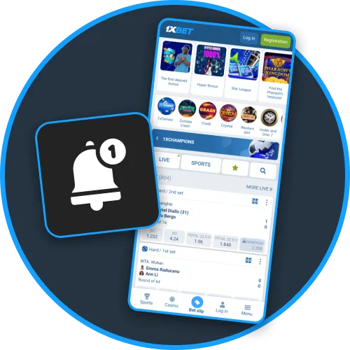 Stay updated with real-time push notifications from the 1xBet app.