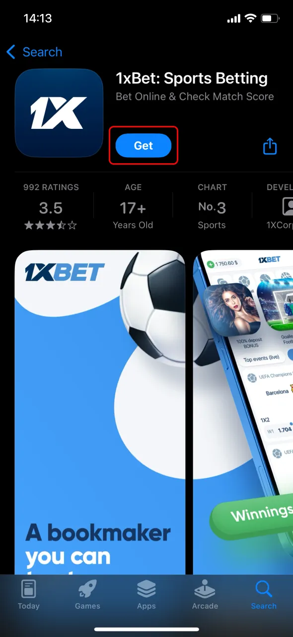 Install the iOS version of 1xBet and enjoy all mobile betting features.