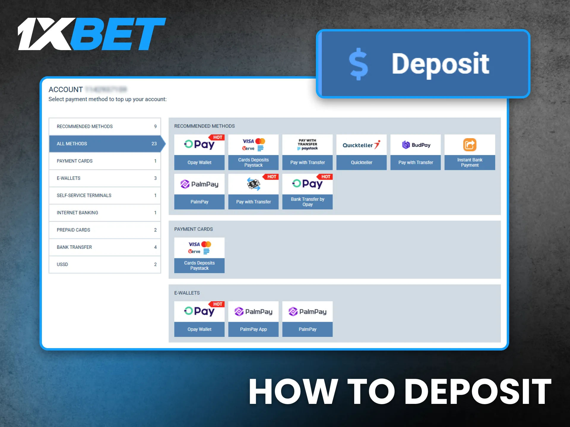 Follow the easy steps to deposit money into your 1xBet Nigeria account.