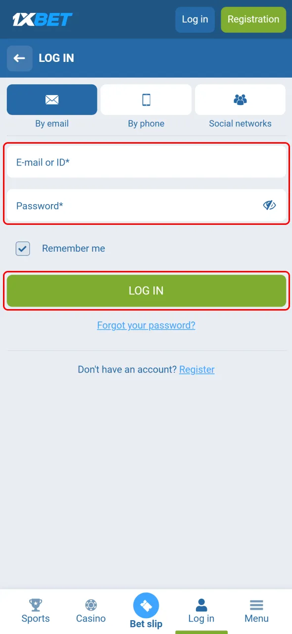 Provide your details to log in and enjoy 1xBet Nigeria’s wide sports selection.