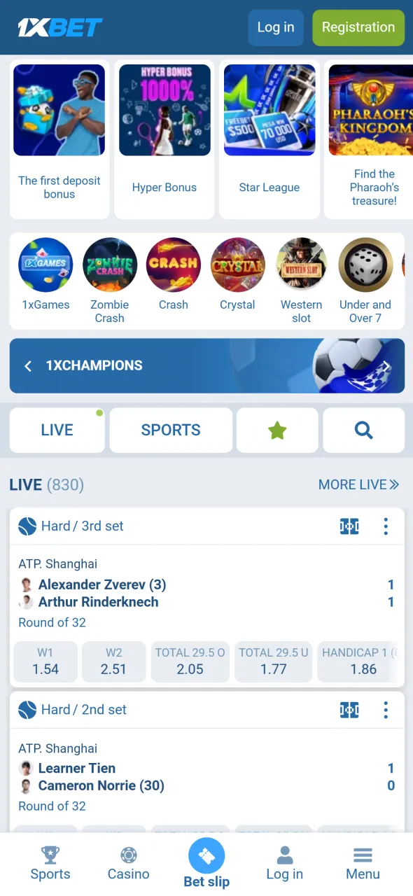 Open the official 1xBet website and log in to enjoy full account access.