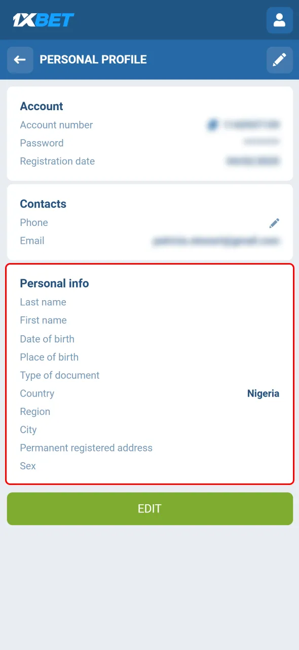 Fill out your personal profile on 1xBet to personalize your betting experience.