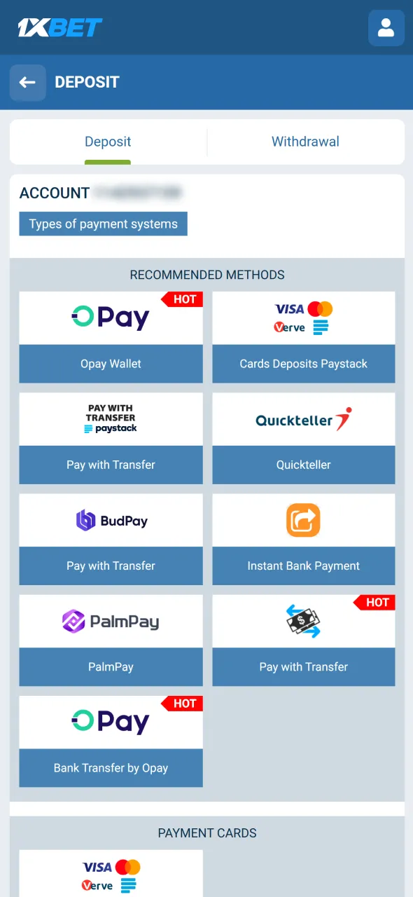 Deposit funds into your 1xBet Nigeria account to begin placing real money bets.