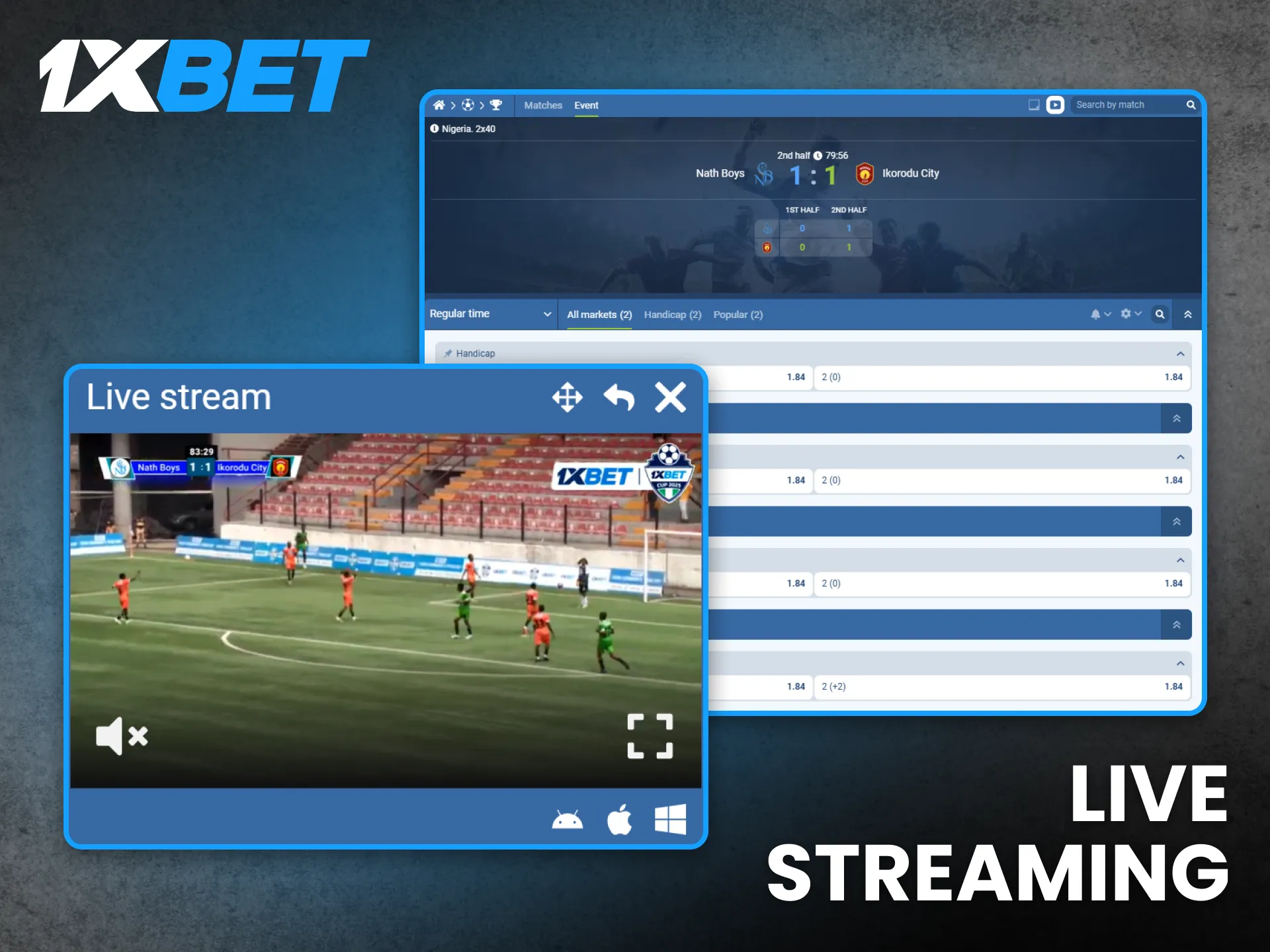 Watch live sports events directly on the 1xBet Nigeria streaming feature.