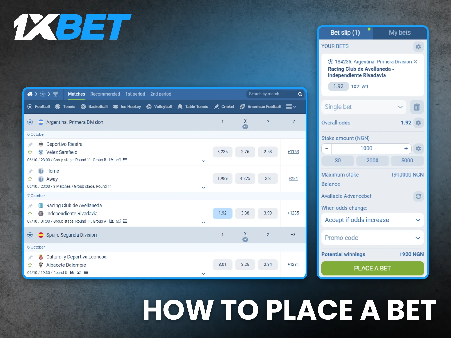 Learn how to place a bet on 1xBet and explore multiple sports markets.
