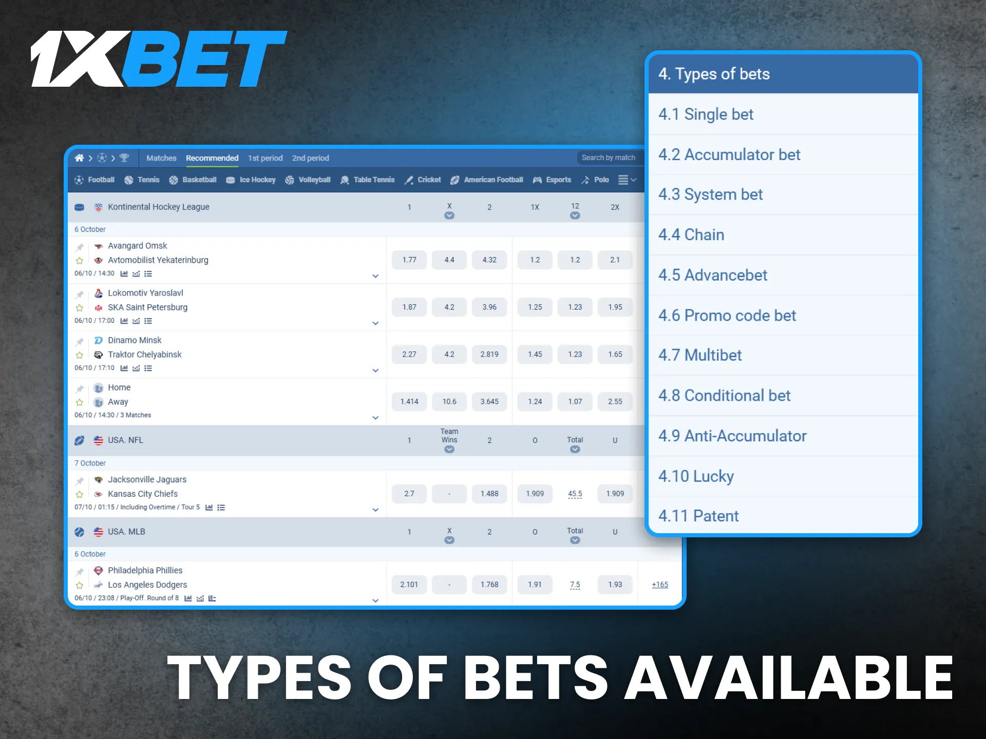 Explore various bet types offered by 1xBet Nigeria for all players.