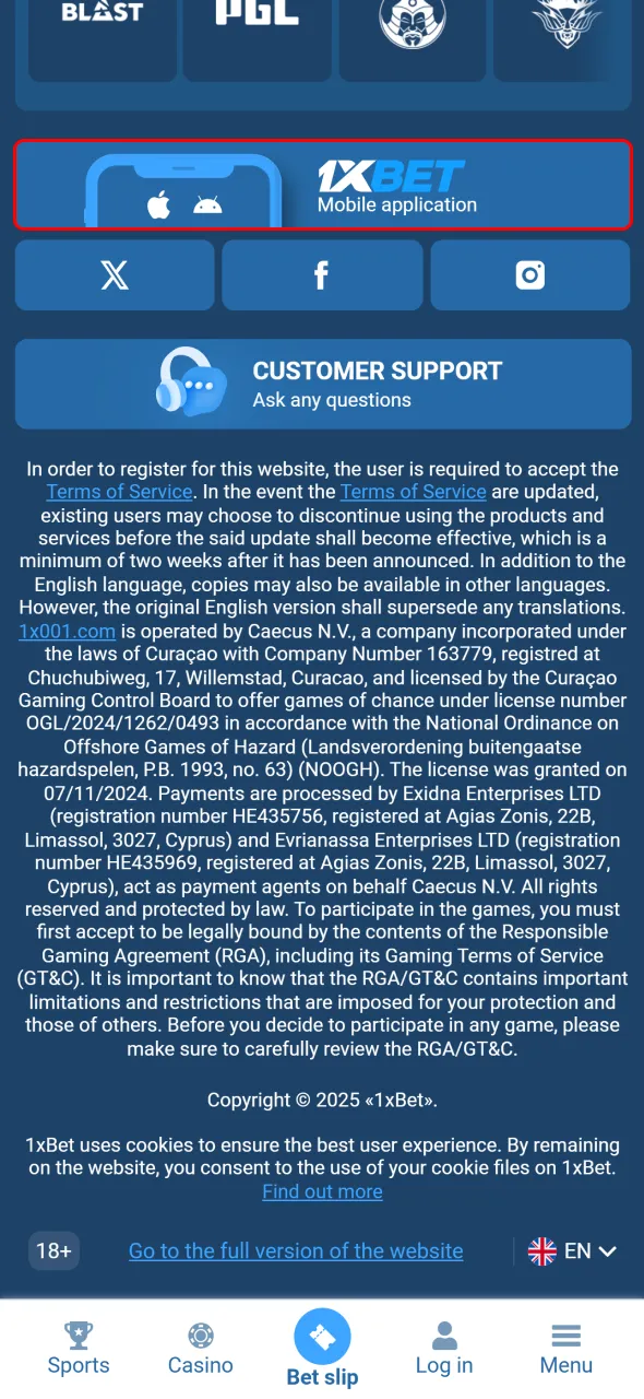 Go to the app section to get the 1xBet Android version.