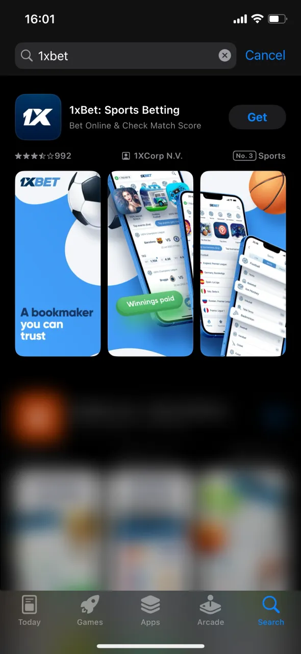 Open App Store to download 1xBet iOS application.