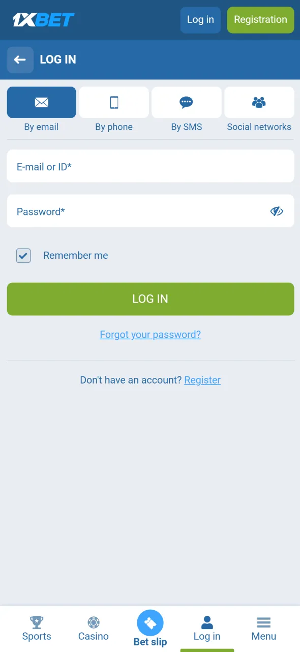 Log in or sign up on the 1xBet iOS version.