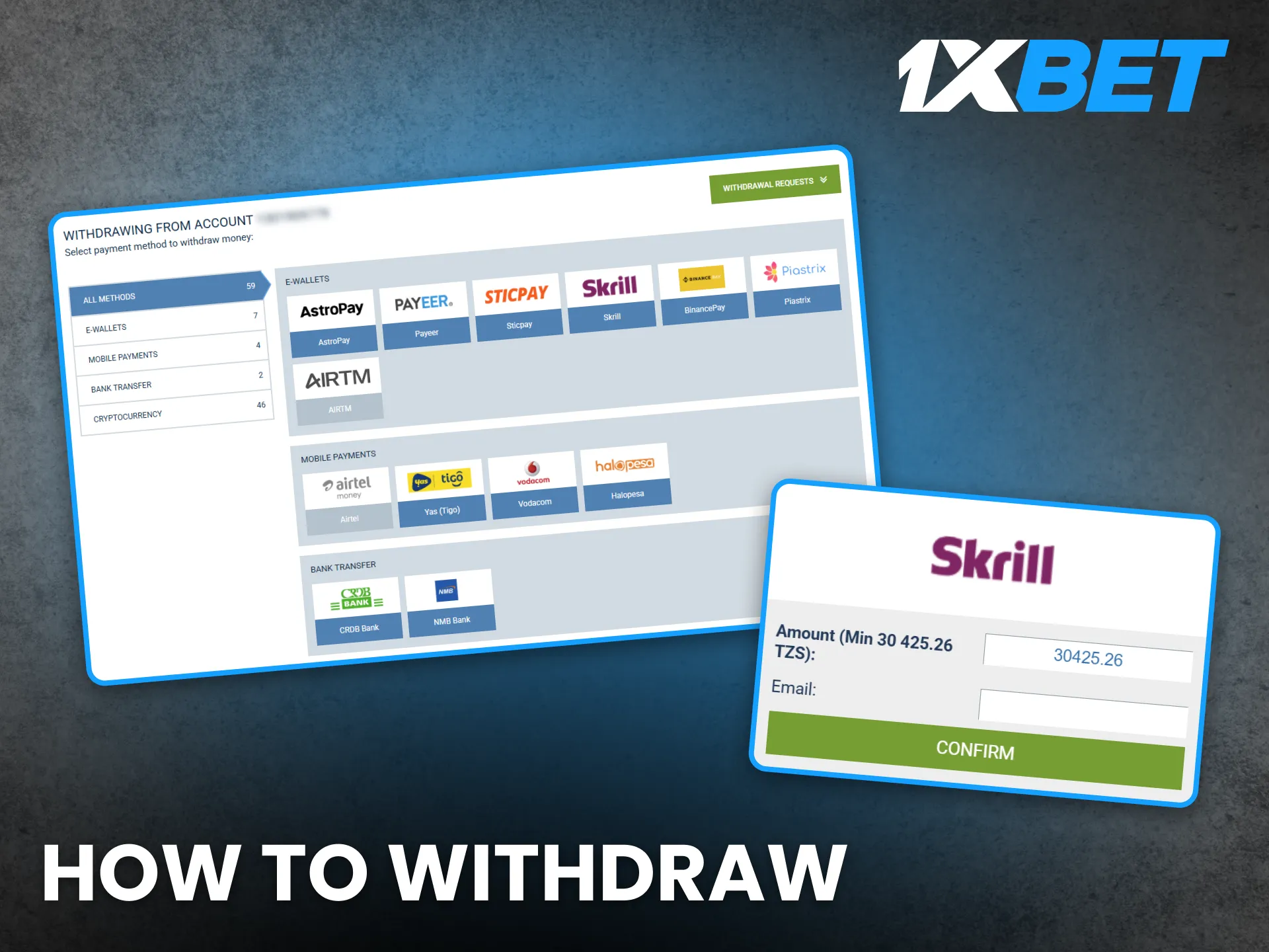 Withdraw winnings smoothly from your 1xBet Tanzania account.
