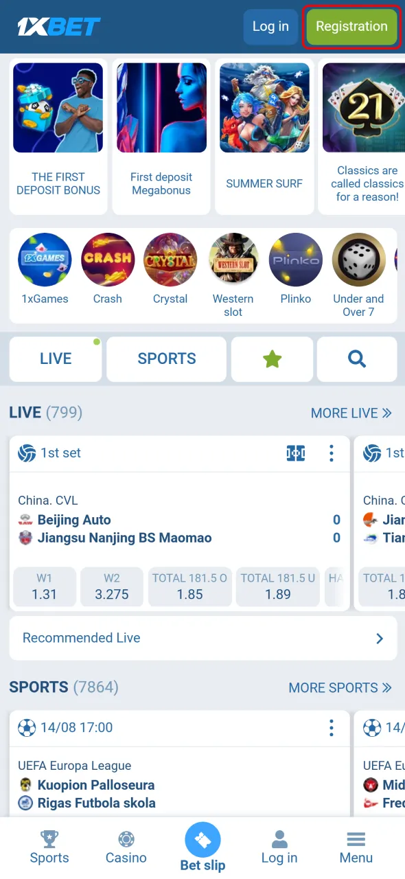 Press the join button to register on 1xBet Tanzania.