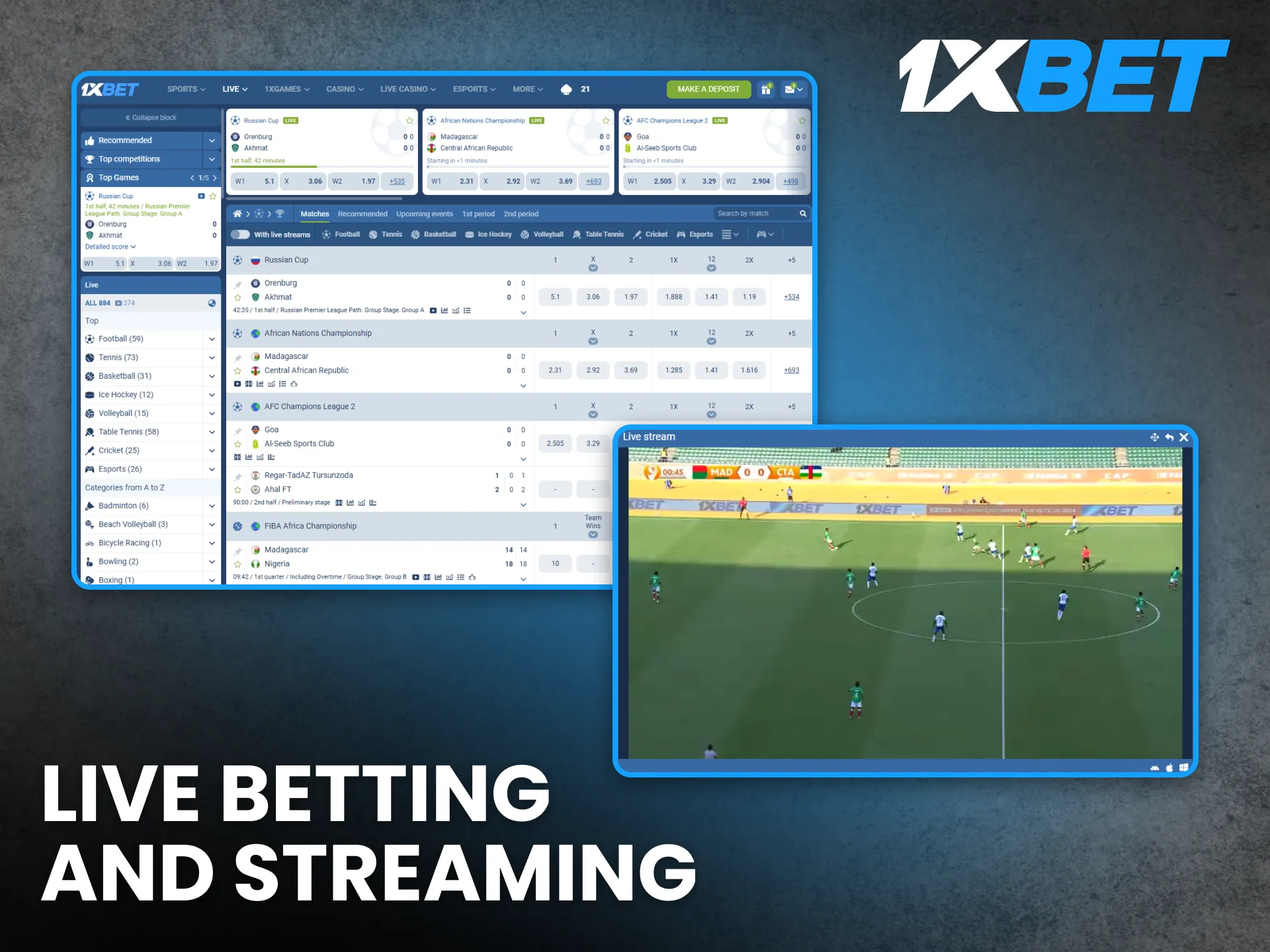 Experience live betting and streaming on 1xBet Tanzania.