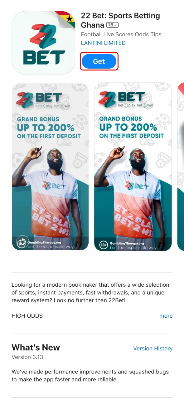 Download and install 22Bet iOS app to play on the go.