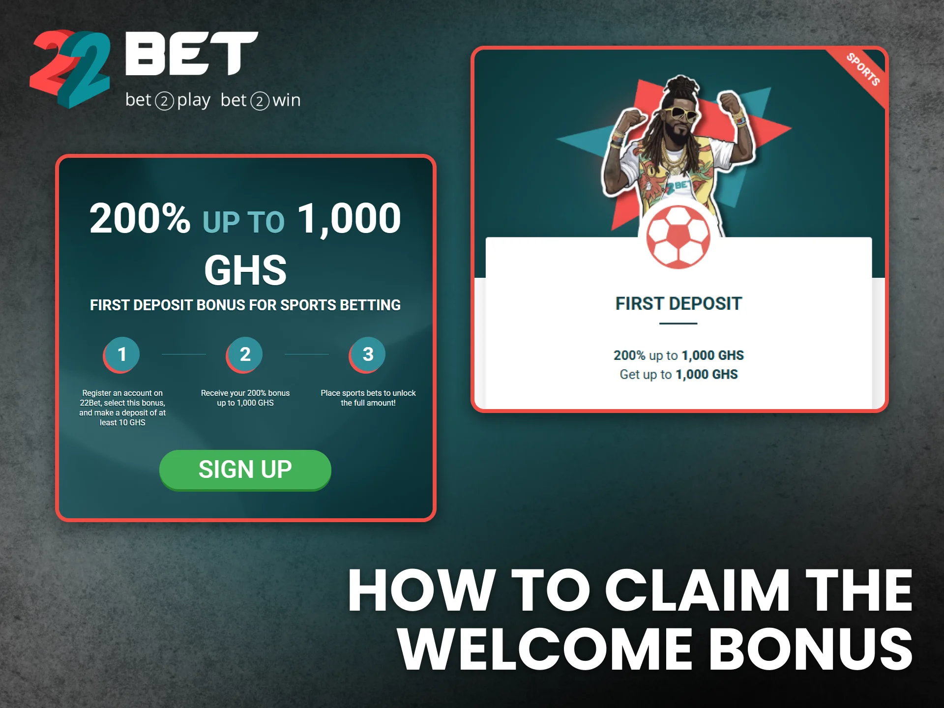 New users can claim the 22Bet welcome bonus and start winning immediately.
