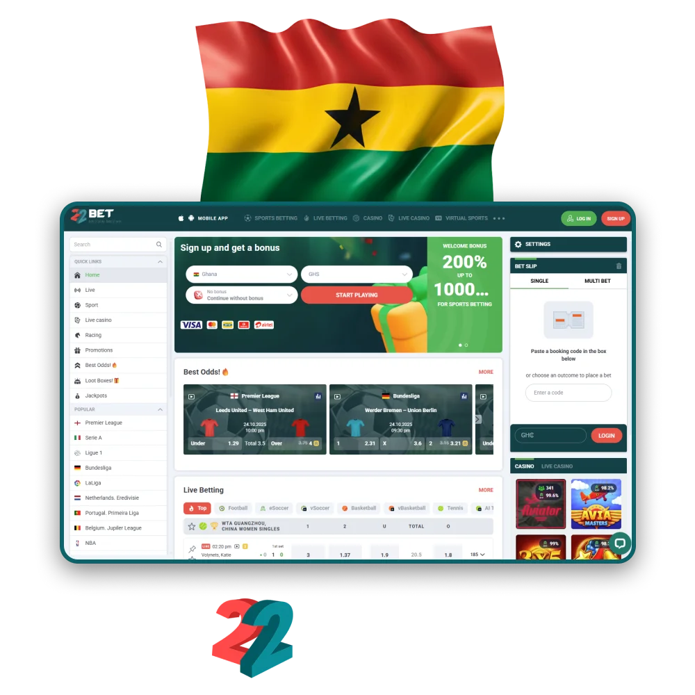 Inside 22Bet Ghana, players explore fast betting features and flexible payment methods.