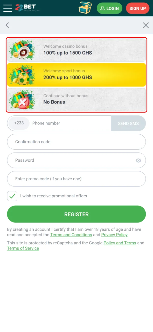 Activate your 22Bet registration bonus for extra betting power in Ghana.