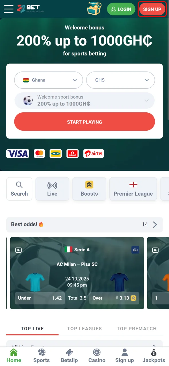 Click register on 22Bet to join and enjoy its betting options.