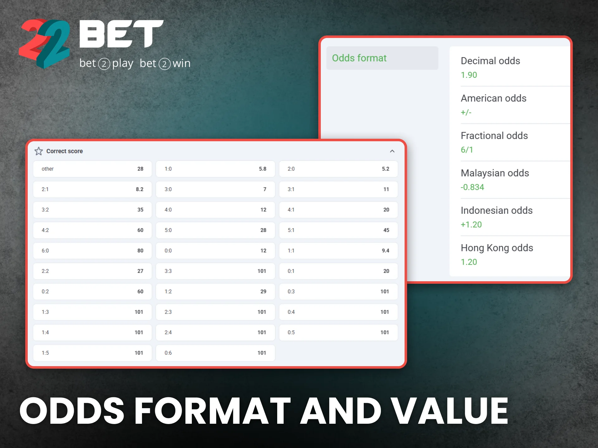 Enjoy clear odds format and fair value on 22Bet Ghana.