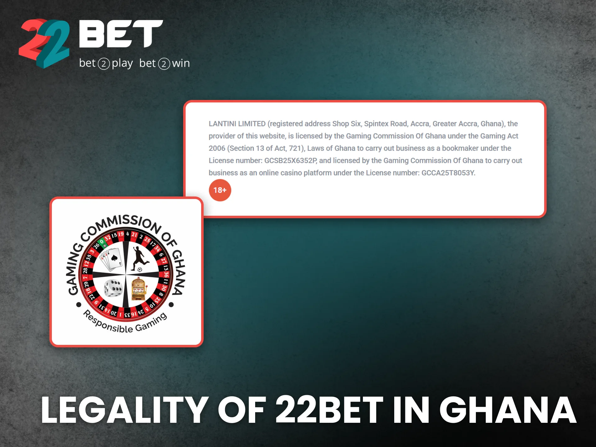 22Bet operates legally in Ghana for safe and transparent betting.