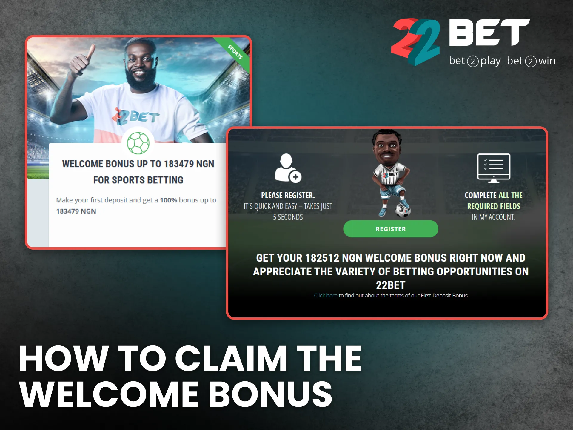 Claim your 22Bet welcome bonus and boost your first betting experience.