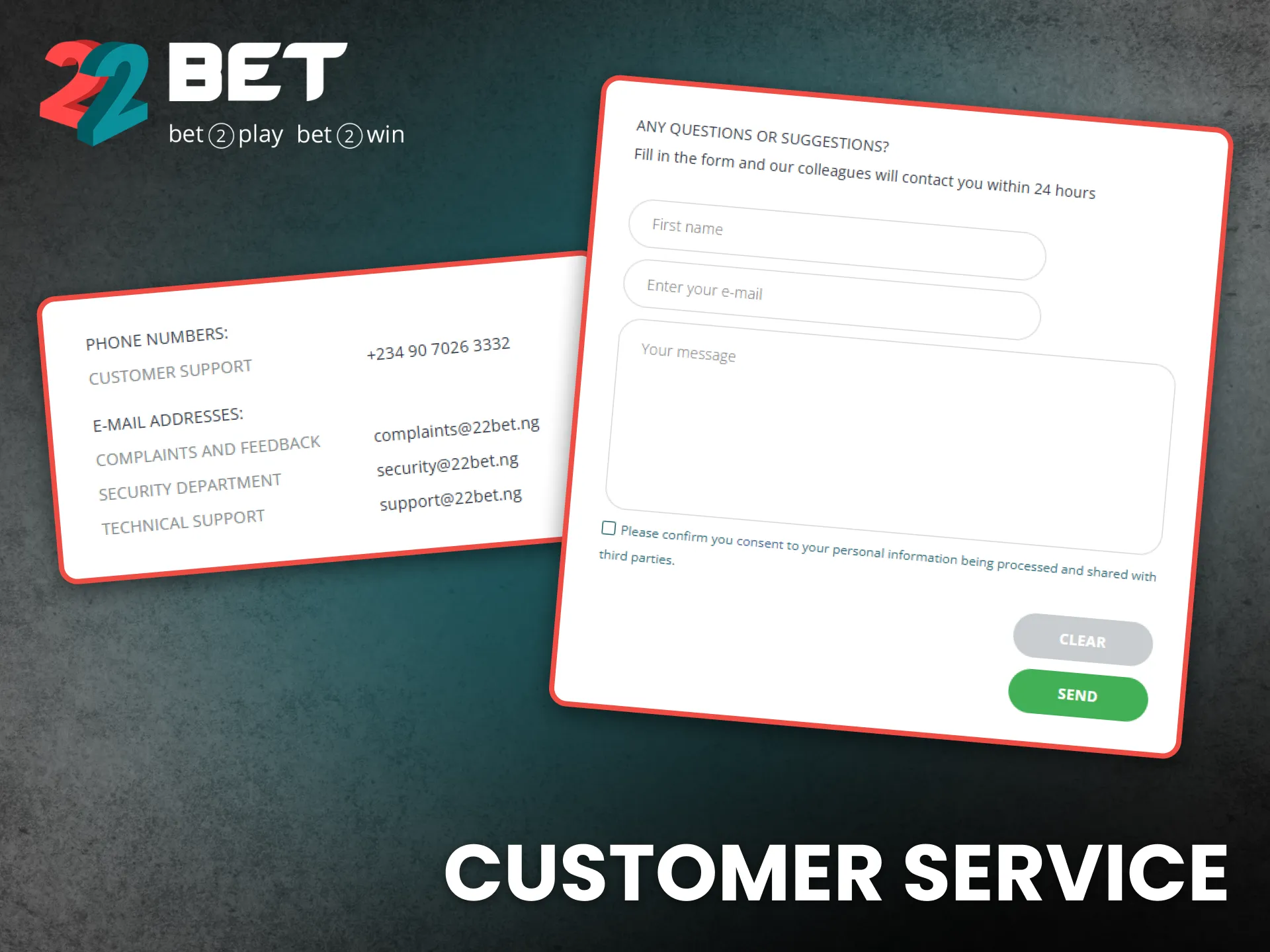 Contact 22Bet Nigeria customer service for quick and friendly support.