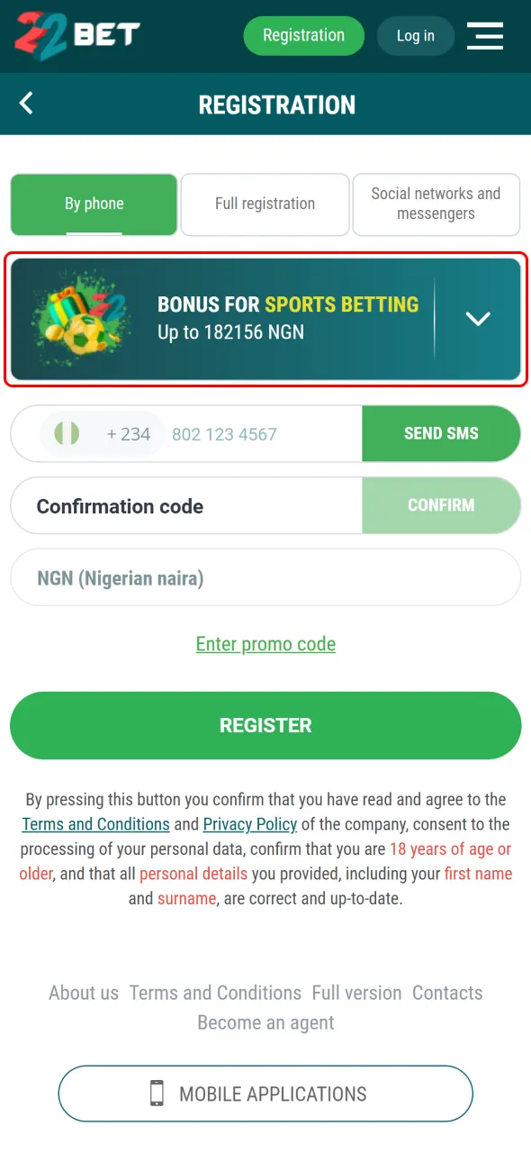 Claim your welcome bonus after signing up on 22Bet Nigeria.