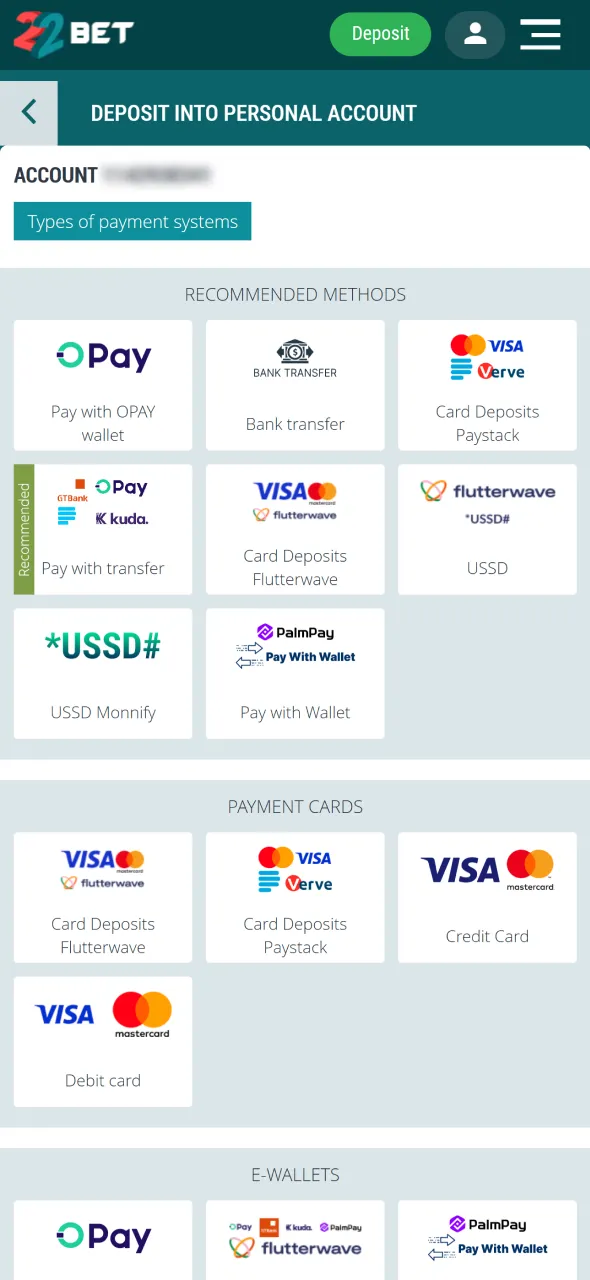 Deposit funds to finish your 22Bet Nigeria registration process successfully.