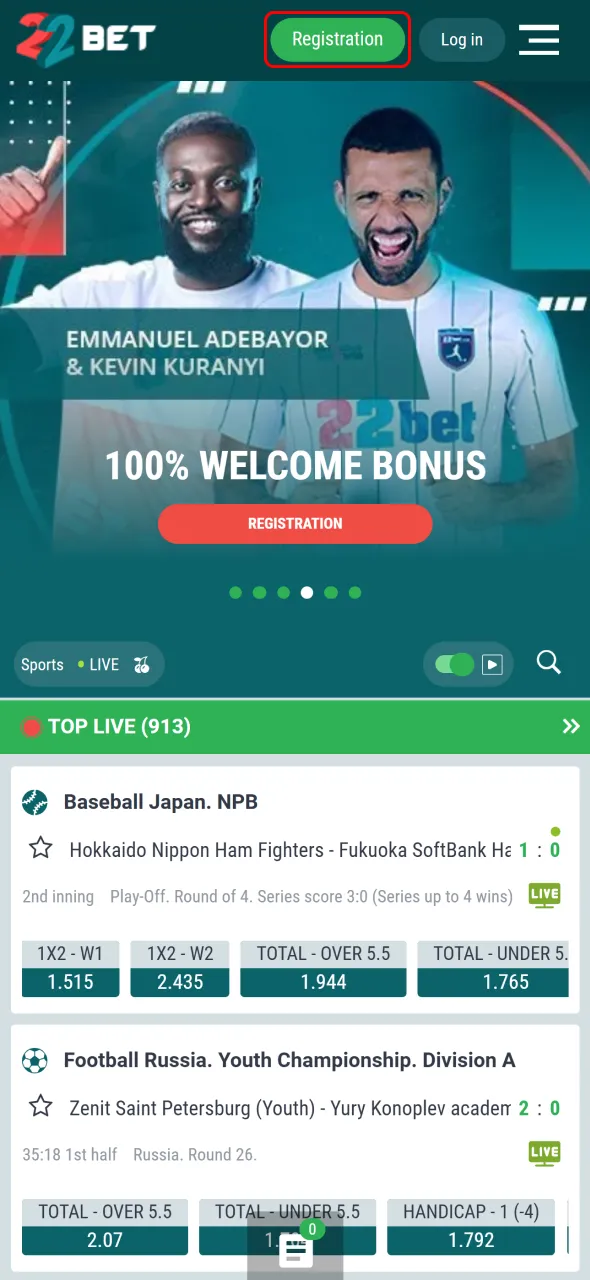 Visit the official 22Bet site and complete your quick registration.